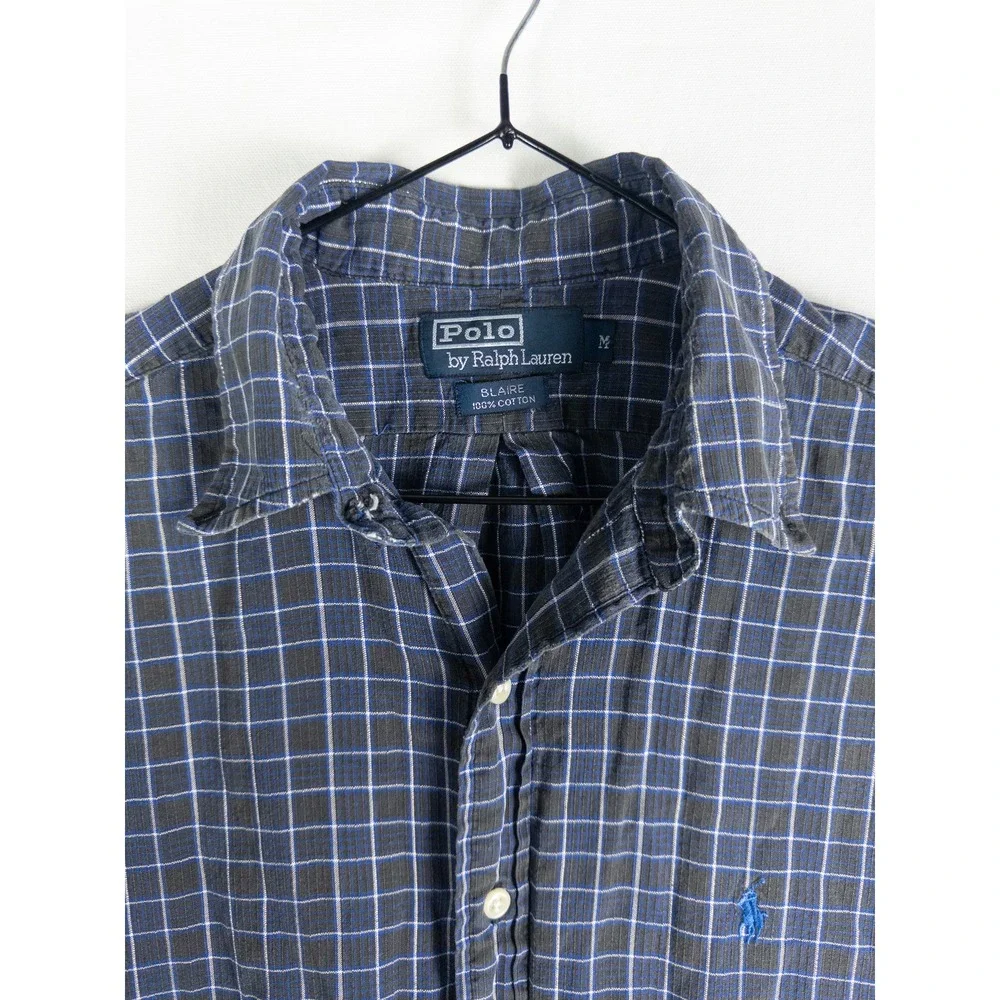 Polo Ralph Lauren Blaire Short Sleeve Button Down Shirt Mens M Gray Plaid Preppy